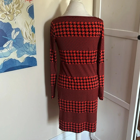 Michael Michael Kors Red Orange/Black Houndstooth Pattern Jersey Dress - XS - Picture 5 of 7